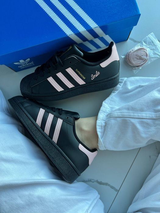 Кросівки Кроссовки Adidas Superstar Smile Black Pink Чёрный Розовый Чорний Рожевий Кросовки демісезон