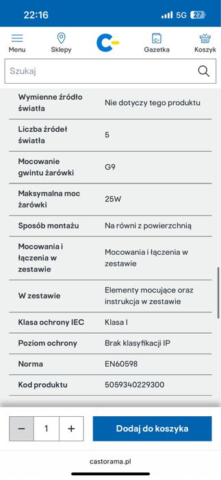 Lampa sugitowa 5 punktowa kula chrom