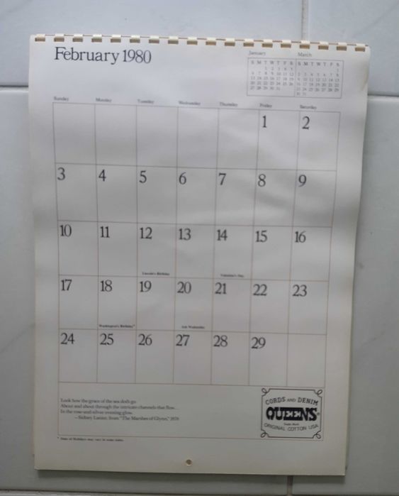 Calendários de Parede Artísticos de 1980