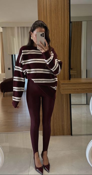 Лосини лосіни легінси зі штрипками колір марсала, без утеплення