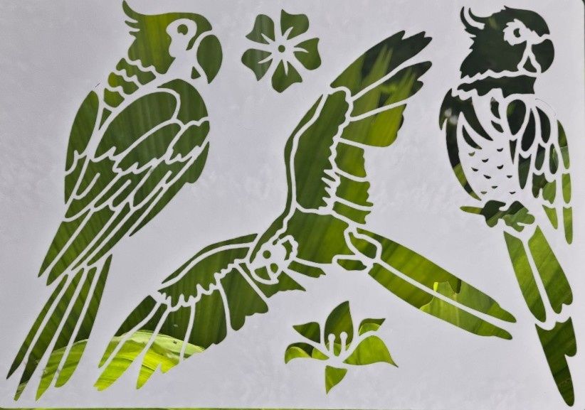 Szablon z motywem papug, malarski, DIY, crapbookingu, tynk - Nr 14b