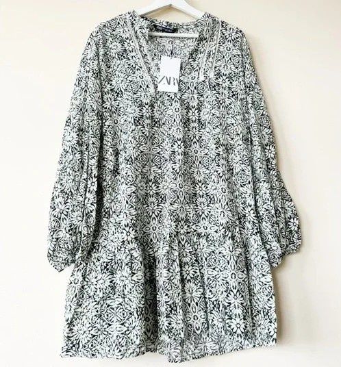 NOWA 40 L ZARA sukienka zielona khaki wzór print bawełna