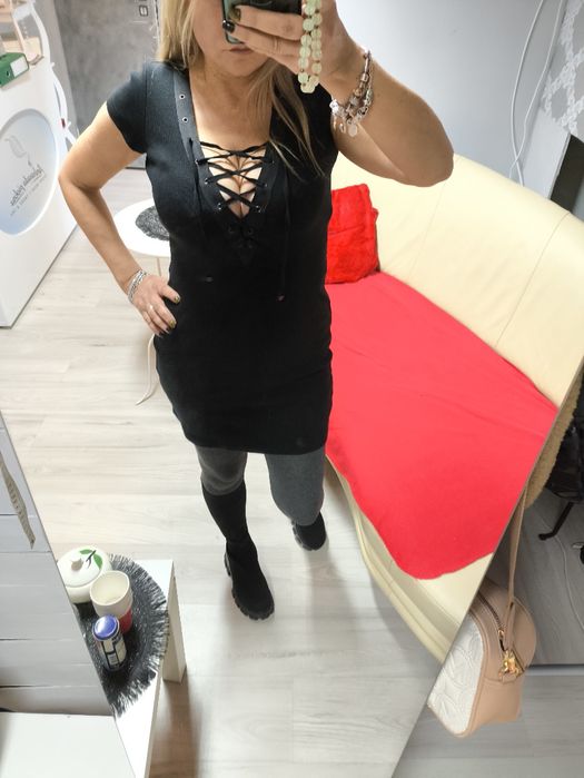 By o La La piękna bawełna sukienka czarna s m