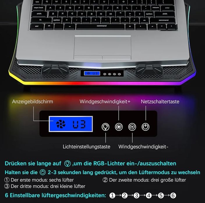 Podstawka chłodząca pod laptopa wentylator TopMate C12 RGB