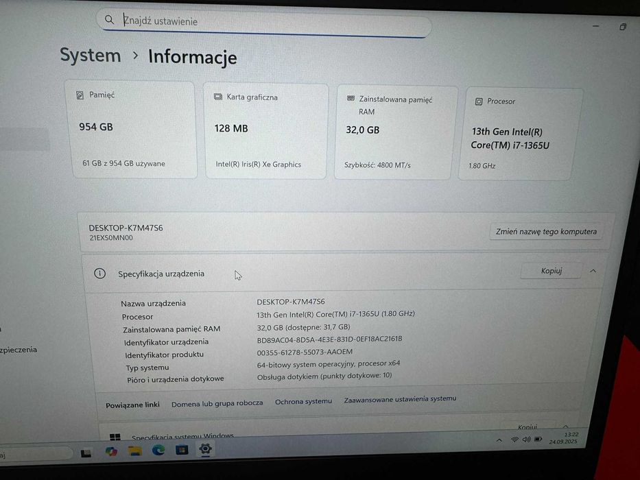 Ultrabook Lenovo ThinkPad X13 G4 13,3 " Intel I7 32 GB 1TB dotyk LTE