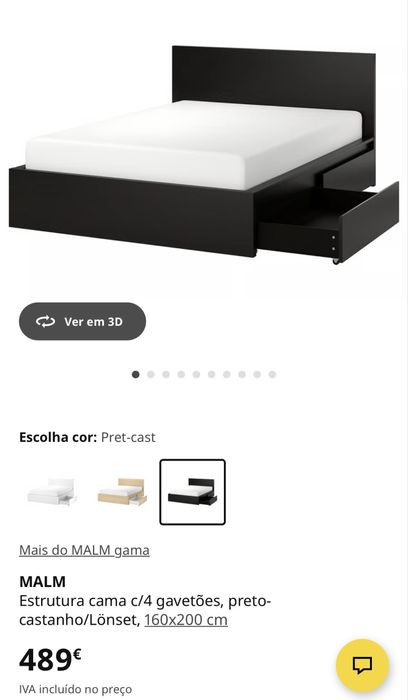 Cama Casal Grande Malm com 2 gavetões
