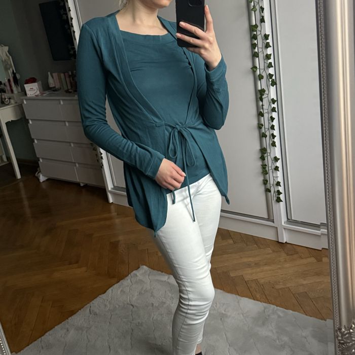 Bluzka na długi rękaw ciemno turkusowa