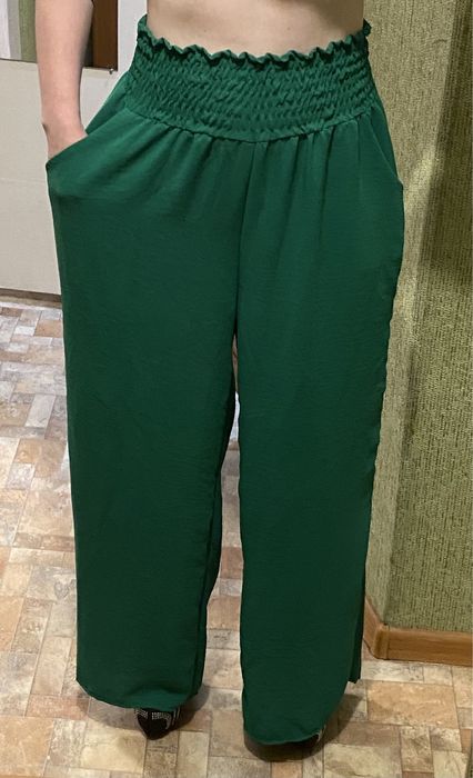 Штани кльош з високою талією на резинці
