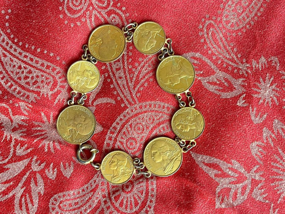 Pulseira vintage de moedas francesas anos 70