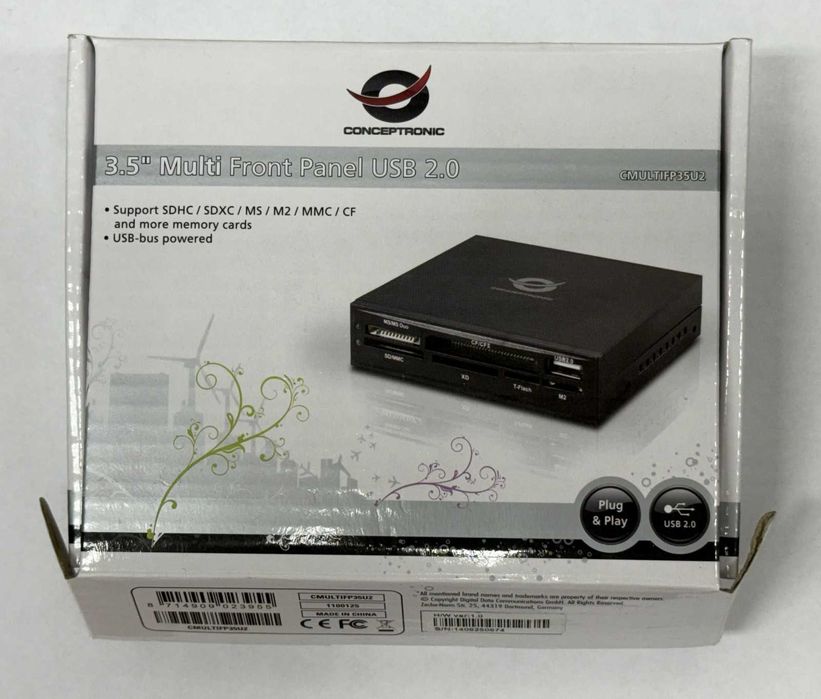 leitor de cartões de memória de 3.5" da marca Conceptronic, USB 2.0.