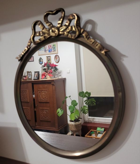 Lustro okrągłe wiszące mosiądz antyk