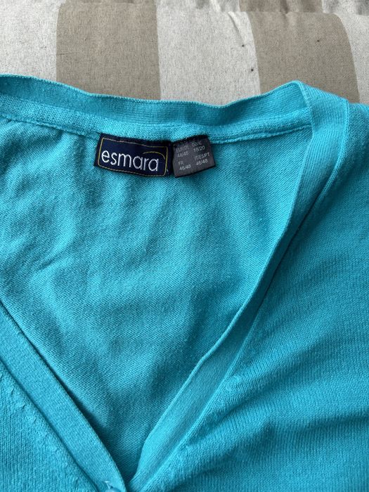 Sweter na guziki kardigan turkusowy dekolt serek