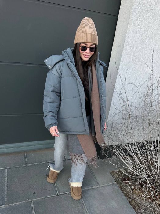 Зимова жіноча дута куртка. Тепла куртка на зиму з капюшоном. Пуховик