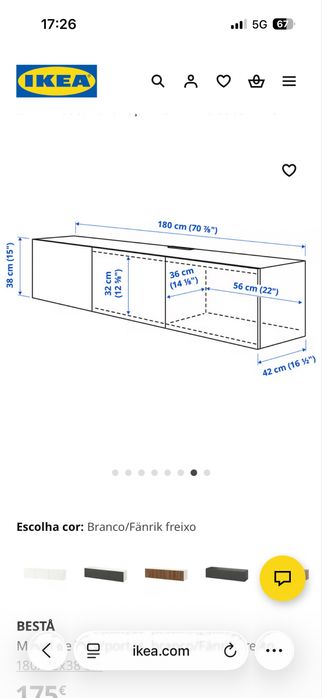 IKEA BESTÅ Móvel de TV branco com portas Fänrik freixo 180x42x38 cm