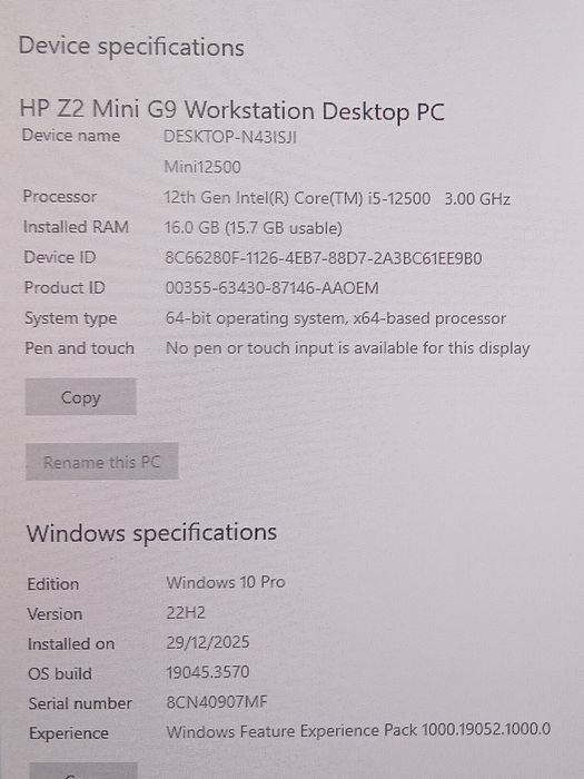 Workstation HP Z2 Mini G9 | i5 12.ª Gen | 16GB DDR5 | Nvidia T400 4GB