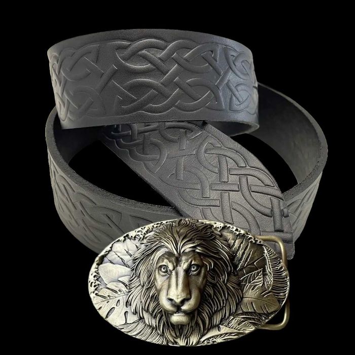 Ремінь тиснення з пряжкою Лев латунь bb54 Ремень с пряжкой на подарок