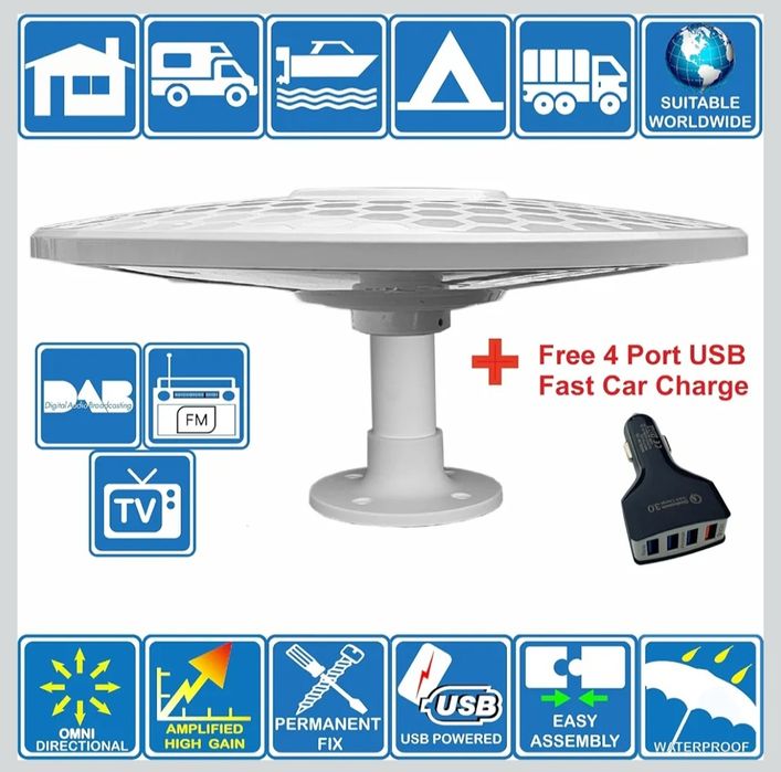 Helio Antena TV HD o wysokim zysku 33 dB TNT DVB-T2 FM Dab