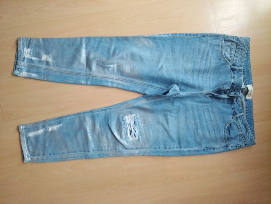 Piękne jeansy boyfriendy posrebrzane damskie 42