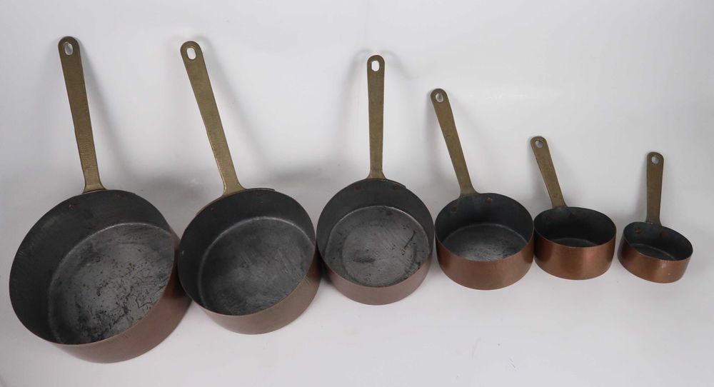Conjunto de 6 tachos antigos em cobre
