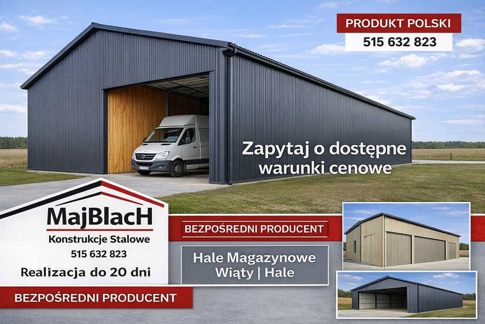 Długi Grafitowy Garaż Blaszany Dwuspadowy | Hala | Magazyn - Maj-BlacH