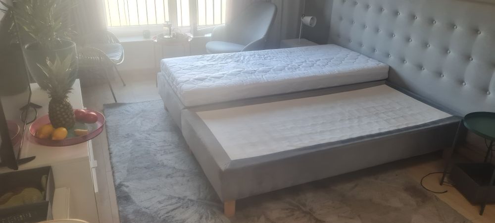 Łóżko tapicerowane 200x180 cm, grafit. Materace gratis.