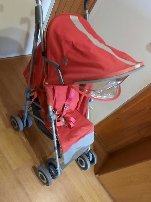 Wózek dla dziecka spacerowy składany czerwony solidny podwójne koła  Maclaren Techno XT