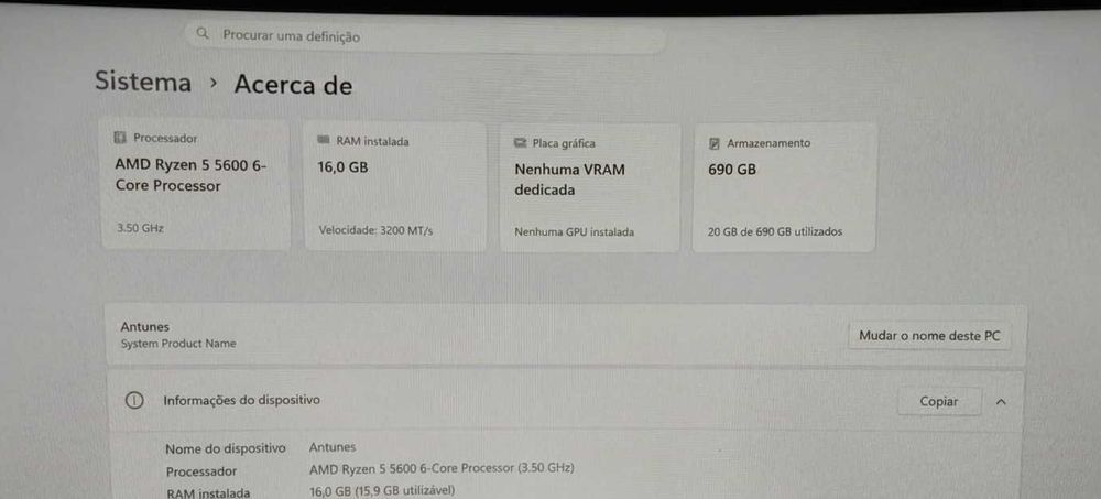 [RESERVADO] Computador Ryzen 5 5600 + 16GB ddr4 3200Mhz