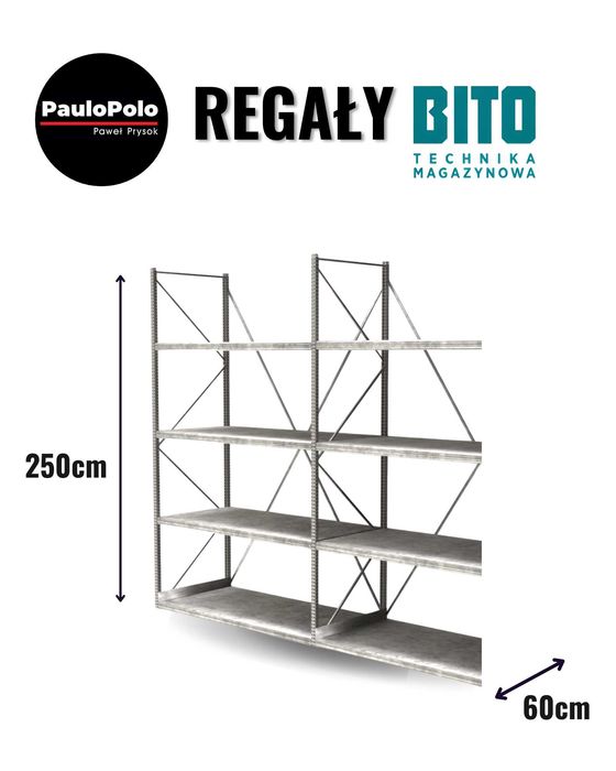 Regał magazynowy BITO 250 cm 60 cm głęboki – 290 zł netto