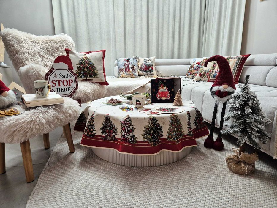 Obrus okrągły 140 cm świąteczny gobelinowy 4120