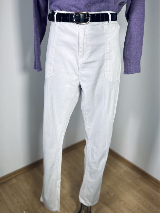 Białe spodnie damskie wiosenne 44 XXL nieprześwitujące wysoki stan
