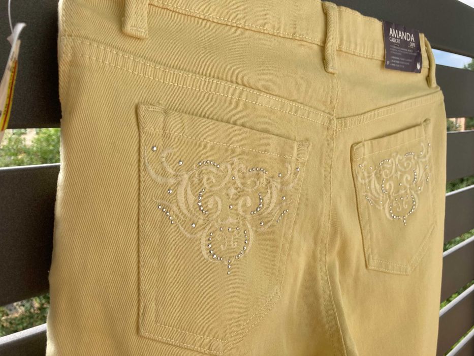 nowe! Spodnie/jeansy stretch 36/8 żółte z USA petite/cekiny