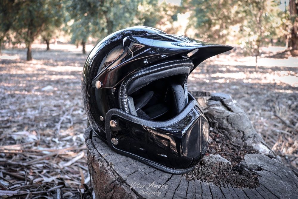 Capacete Vintage/Motocross/Old School/Retro (Black Glossy)|NOVO