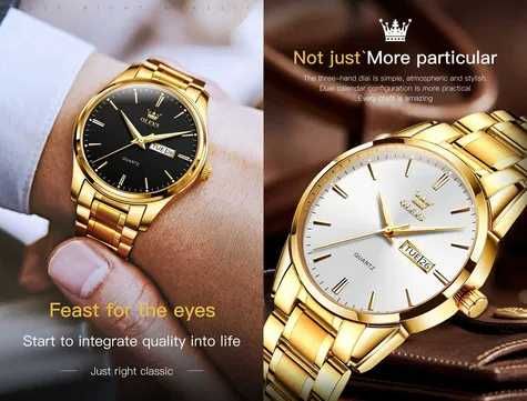 Klasyczny zegarek złoty męski 39mm Olevs bransoleta do garnituru box