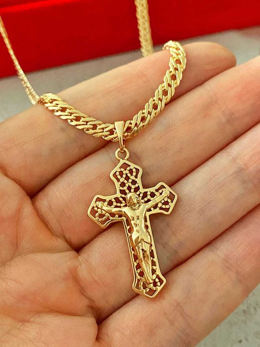 Позолоченная Цепочка "Плетение Монреаль" + Крестик. Позолота. Ланцюжок