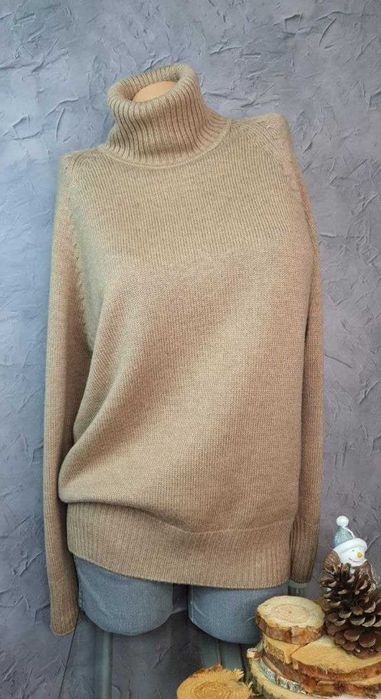 Светр теплий вовна водолазка висока горловина шерсть 100% кемел