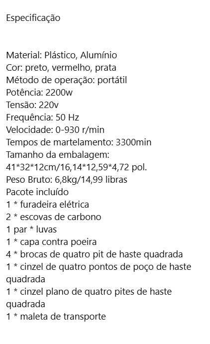 D90-2 in 1 Martelo brocador demolidor 2200w com acessórios e mala