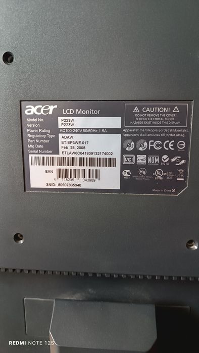 Продам монітор Acer p223w