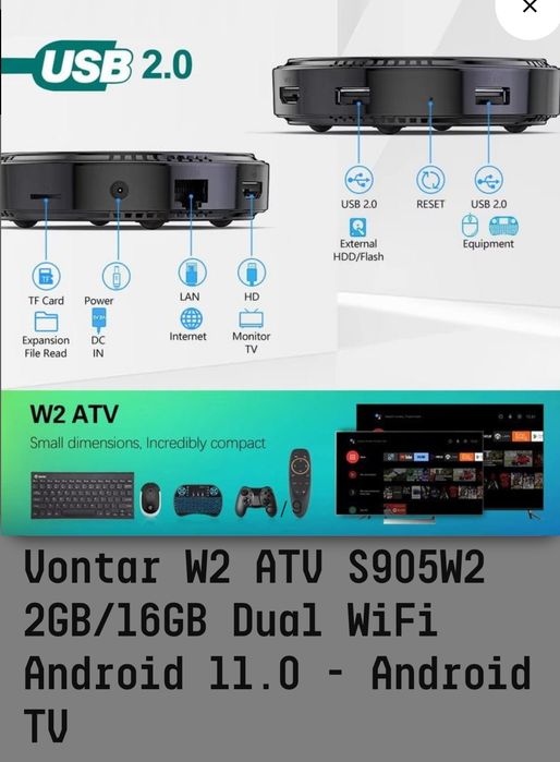 Box Android Vontar w2 2gb/16gb ram como nova  voice control
