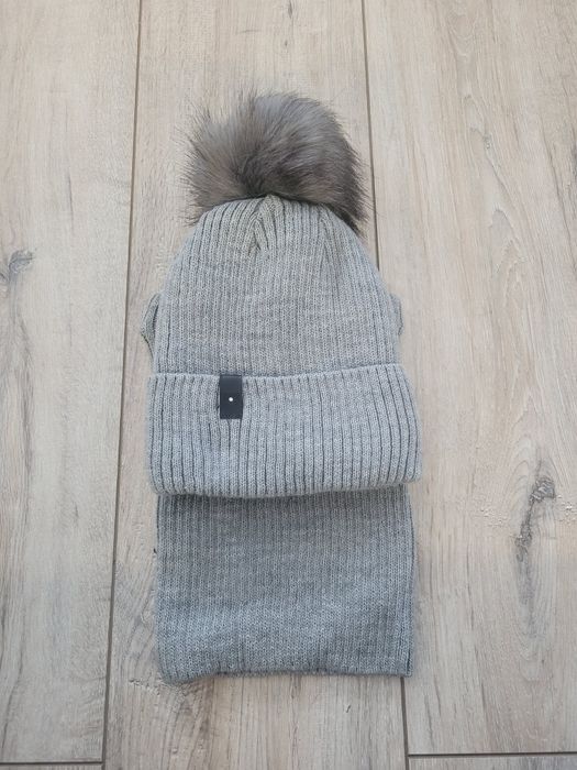 Komplet, czapka komin szary