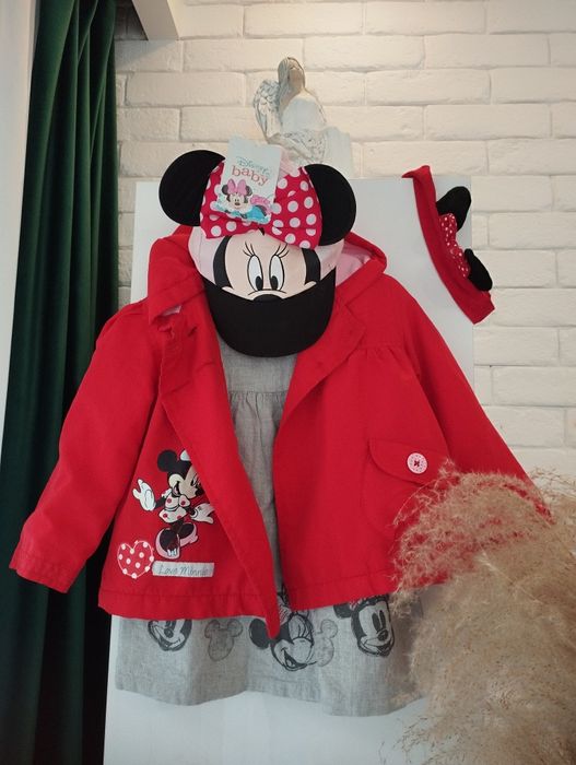 Nowa kurtka Minnie sukienka leginsy zestaw  r 80/86 opaska czapka