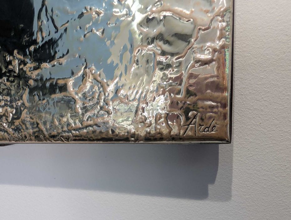 Quadro religioso em prata bilaminada Virgem com Menino Jesus