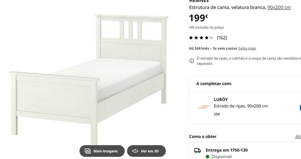 Cama de solteiro IKEA + Estrado de ripas + Colchão Lusocolchão Veneza