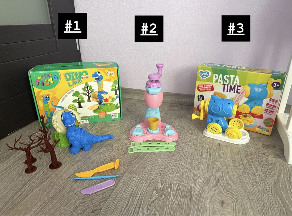 Набори для ліплення з тіста. Динозавр, морозиво, паста/спагетті