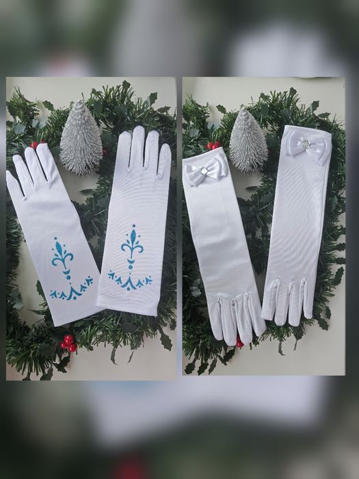 Дитячі білі довгі вечірні рукавички Ельзи перчатки Эльзы сніжинки
