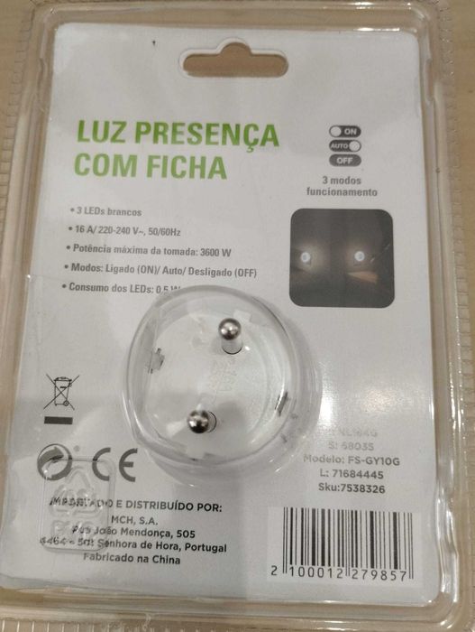 Luz de presença com ficha NOVA