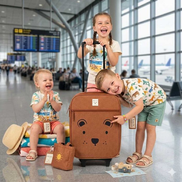 Walizka Podróżna Dla DZIECI Młodzieży KIDZROOM Big Teddy Bear Brown Brązowa MOCNA