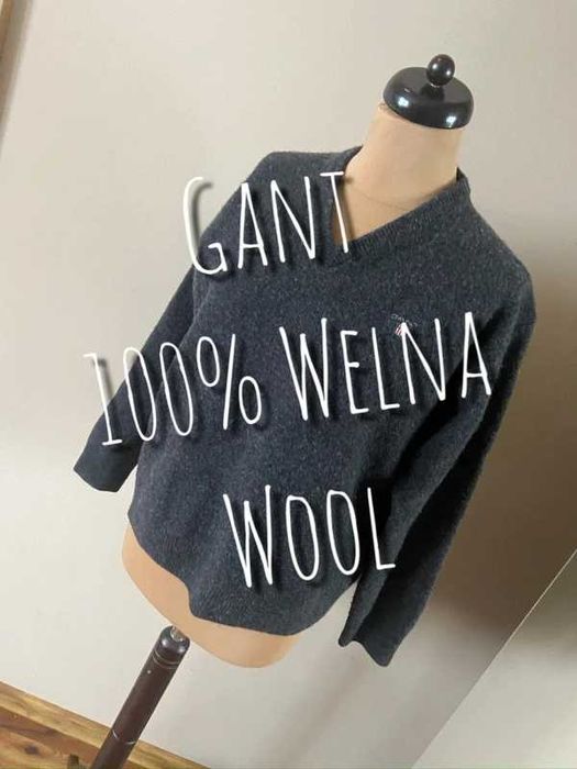 Gant sweter unisex szary welna wool xl 42 40 +size basic jakosc logo