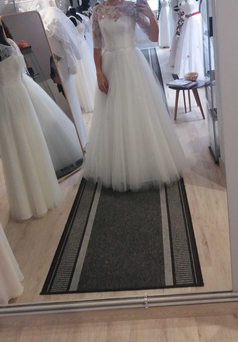 Suknia ślubna Marcator z tiulem+pasek niebieski