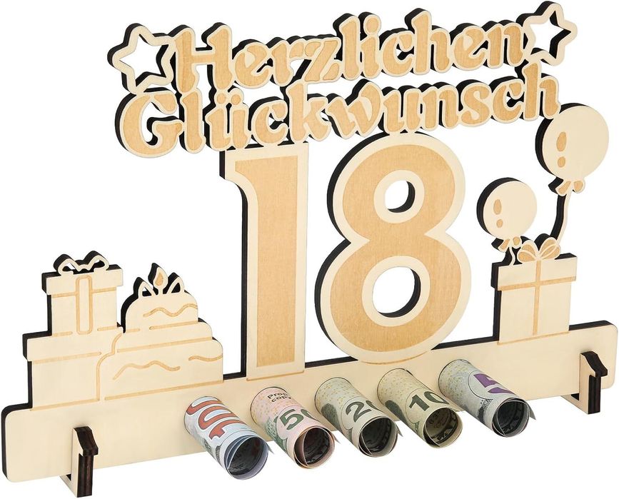 Drewniany prezent pieniężny na 18 urodziny