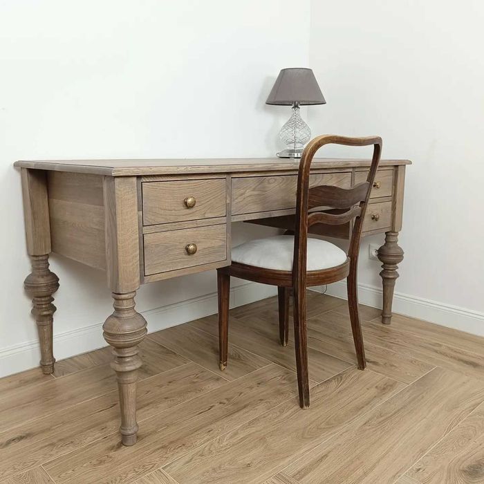 Biurko dębowe, nogi toczone stylizowane na stare